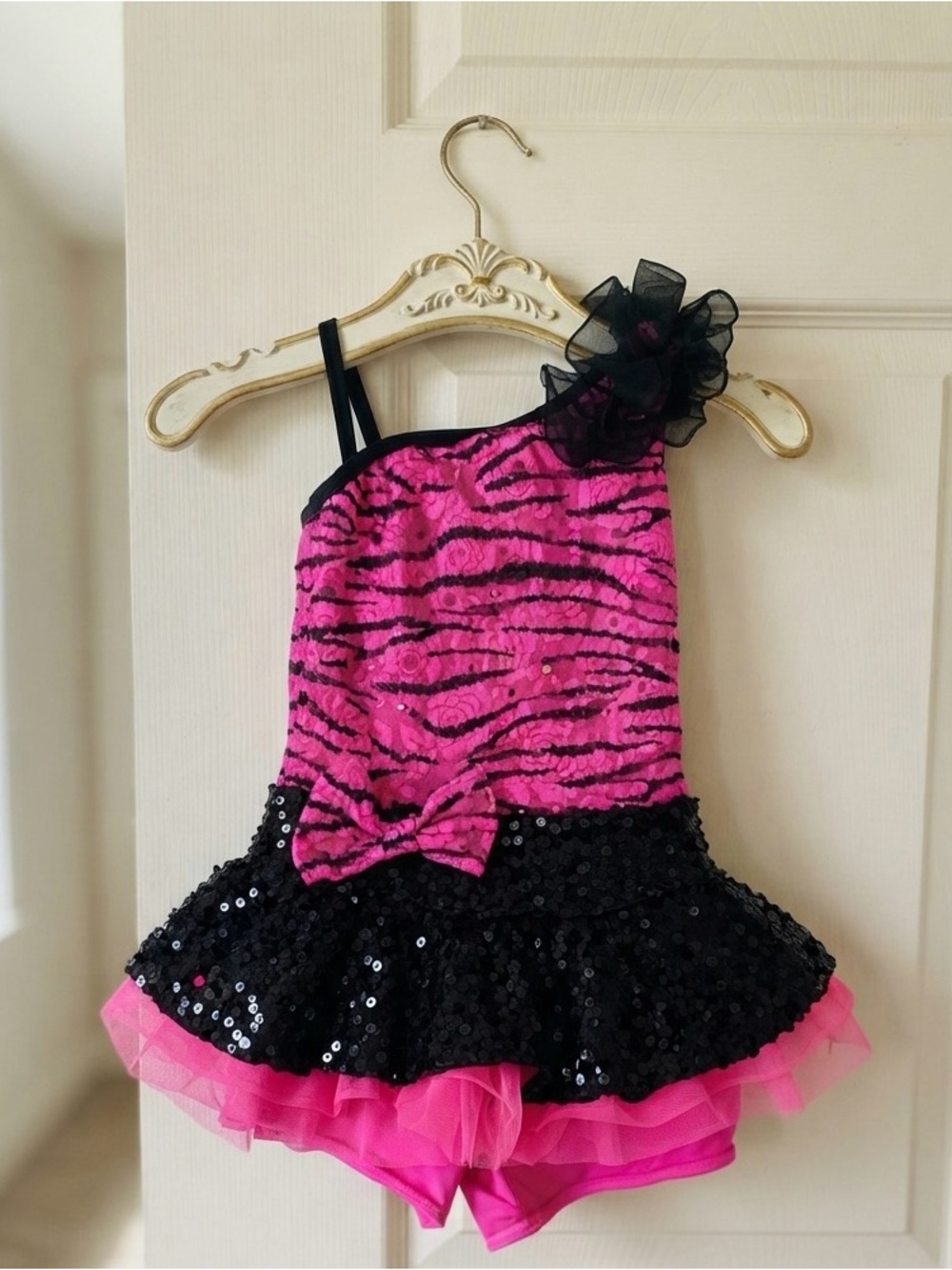 Pink and Black Zebra Sequin Tutu Dance Costume child medium